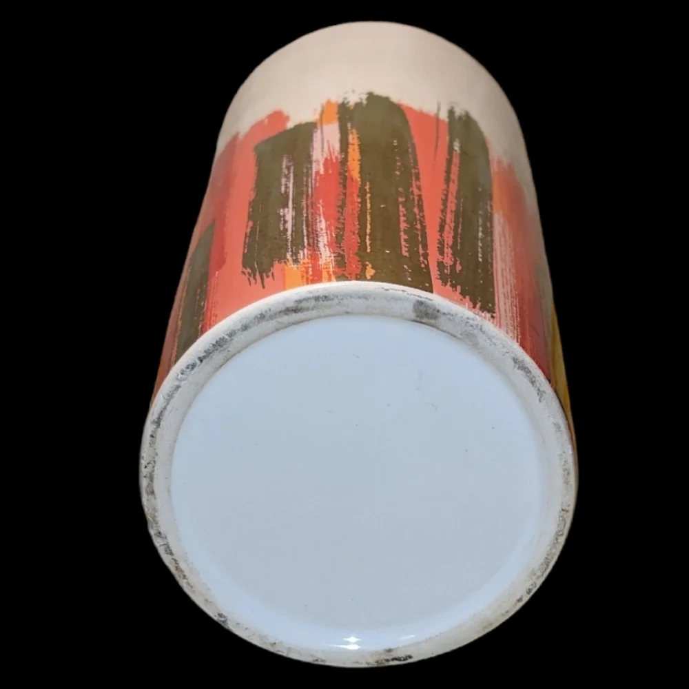 Burton & Burton Ceramic White Red Gold Orange Salmon Pink Tall Brush Stroke Vase